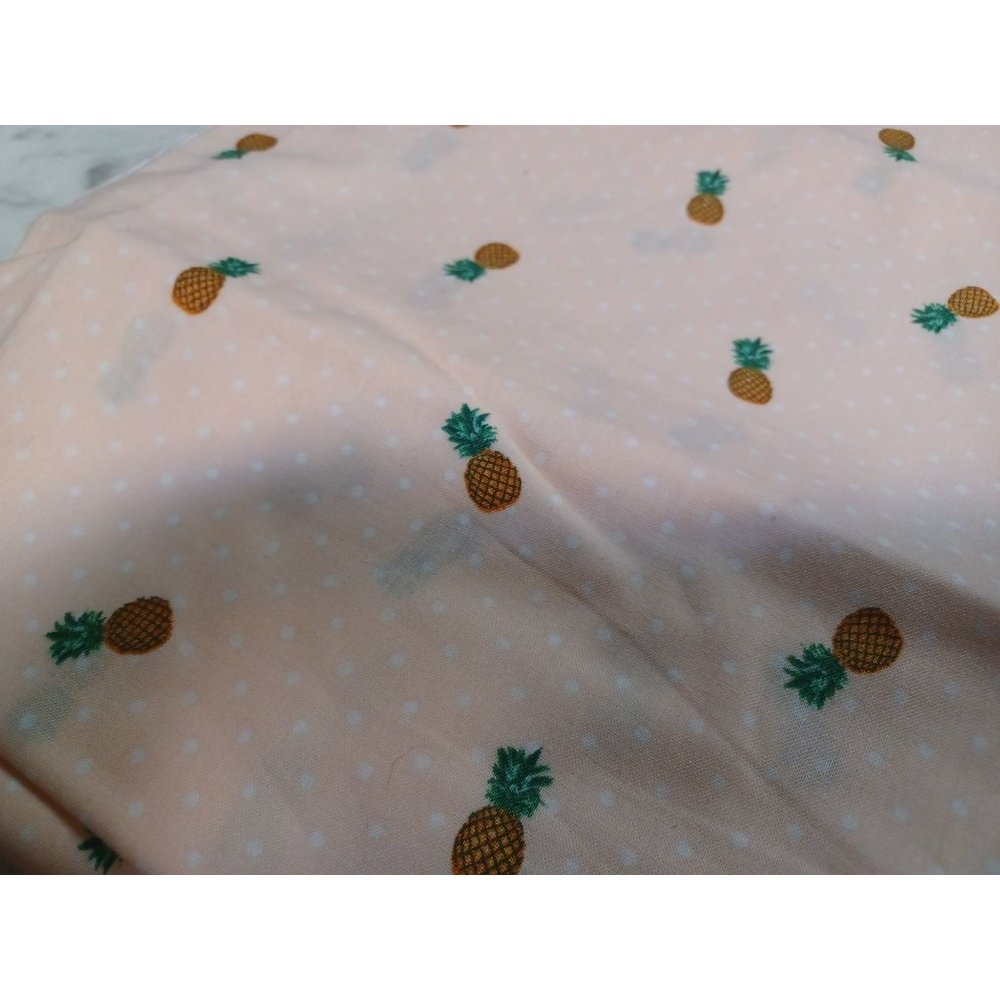 Fabric Remnant Pink& White Polka dots with Pineapples About 60" x 45"